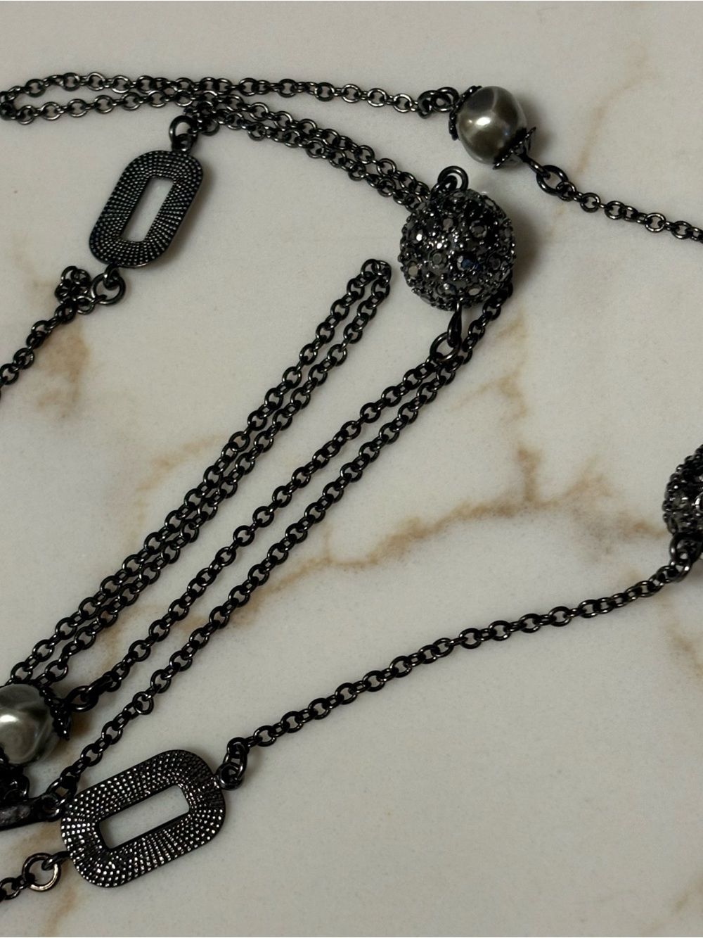 Long Gunmetal Beaded Station Necklace by Nine West
